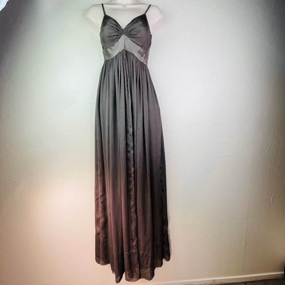 Marie Marie Womens Long A Line Maxi Dress Gray Green Ruched 100% Silk S / XS